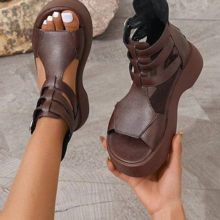 Retro Rise Leather Wedge Sandals
