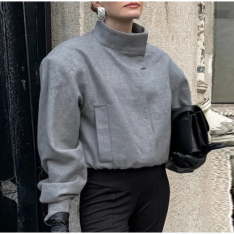 Elegant Gray Woolen Coat
