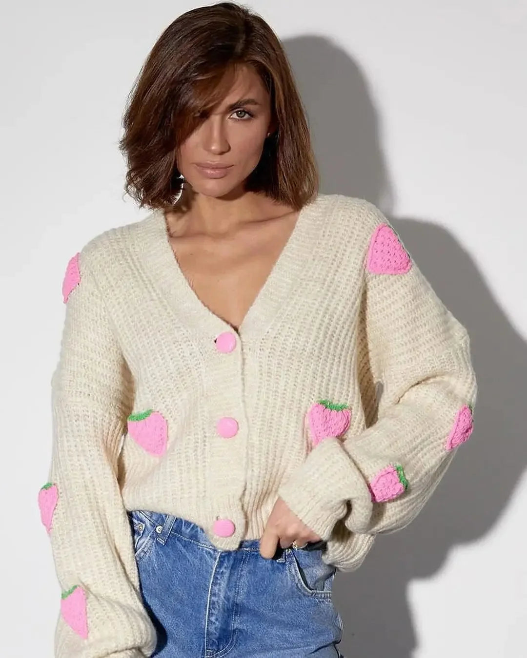 Strawberry Kiss V-Neck Cardigan Rich Allure