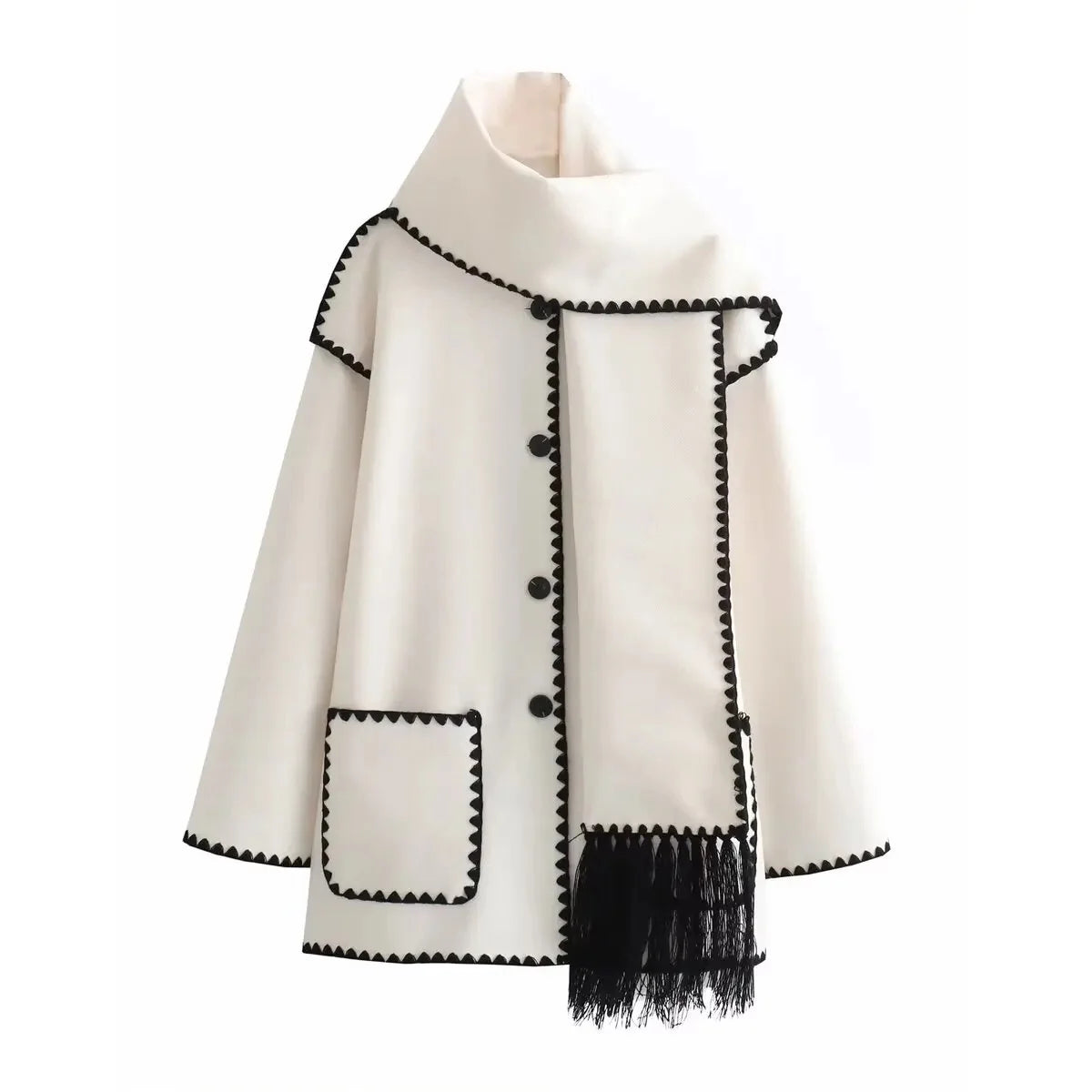 Cozy Weave Scarf Splice Wool Coat