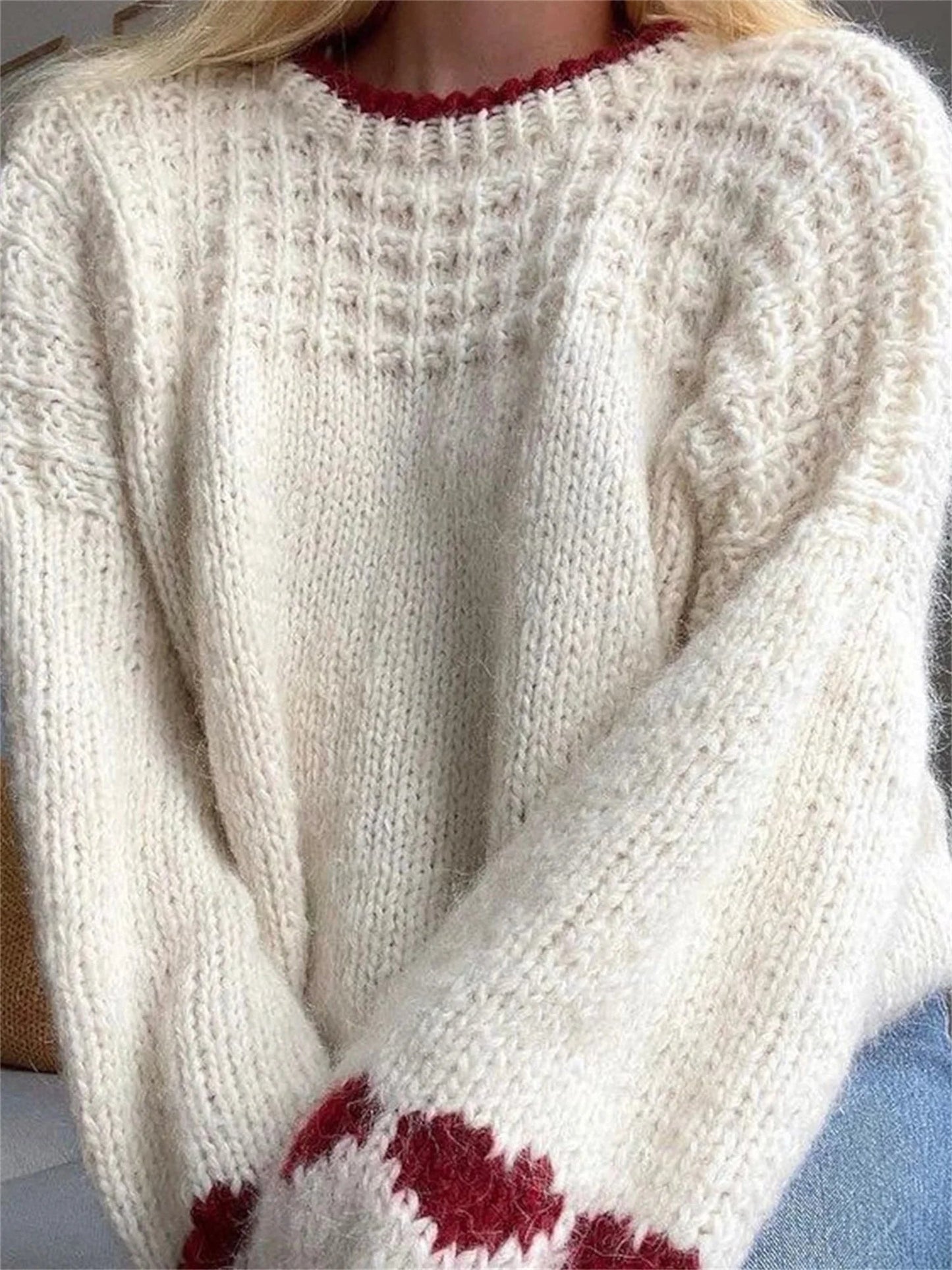 Sweetheart Charm Loose Knit Sweater Rich Allure