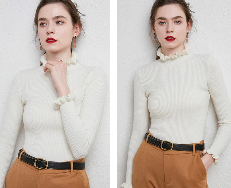 Cinched Turtleneck Knit Sweater