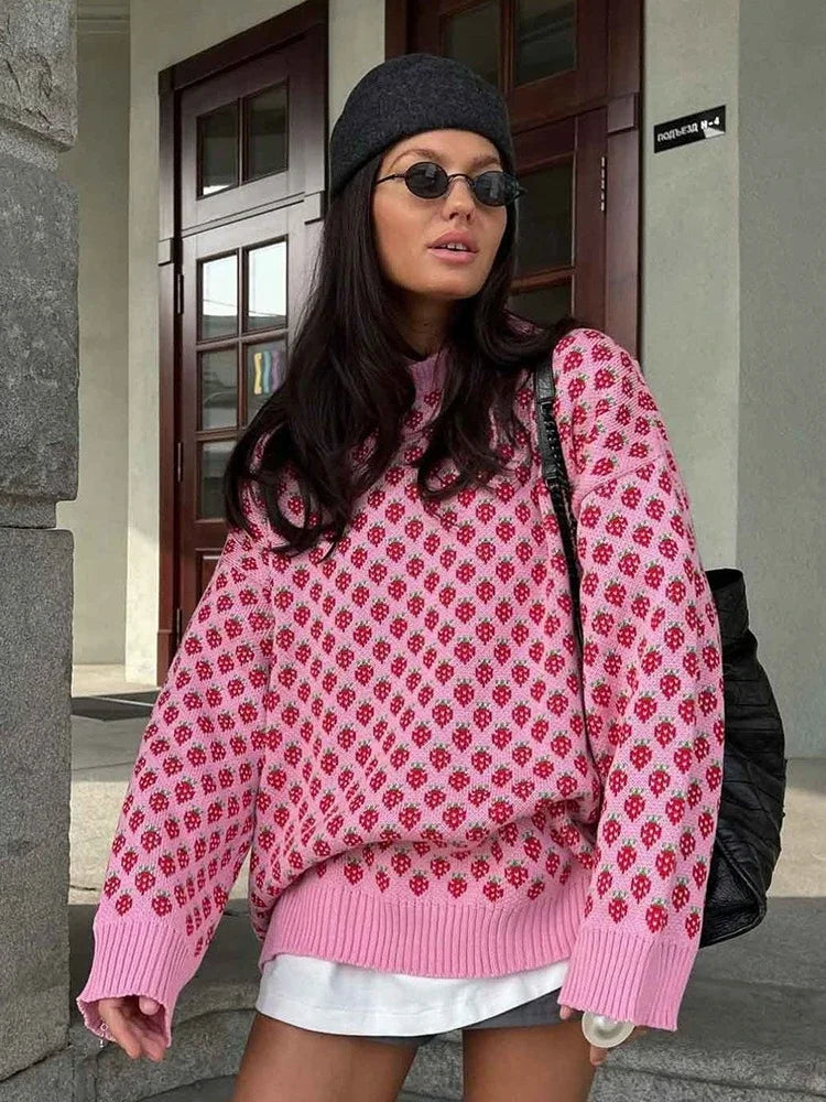 Cozy Strawberry Knit Sweater Rich Allure