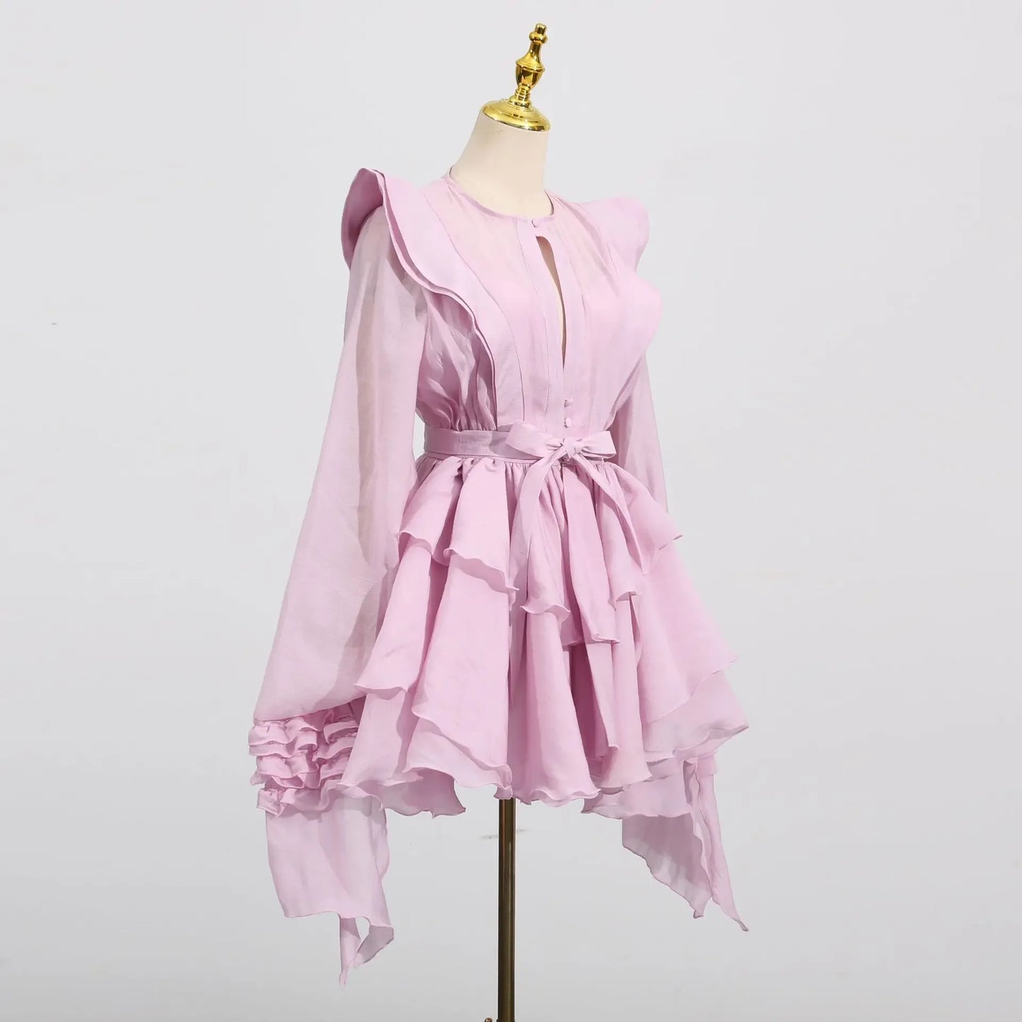 Lace Whirl Ruffle Mini Dress