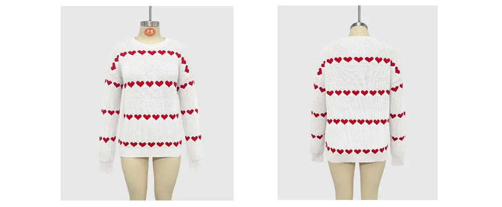 Cute Heart Print Knit Pullover Sweater