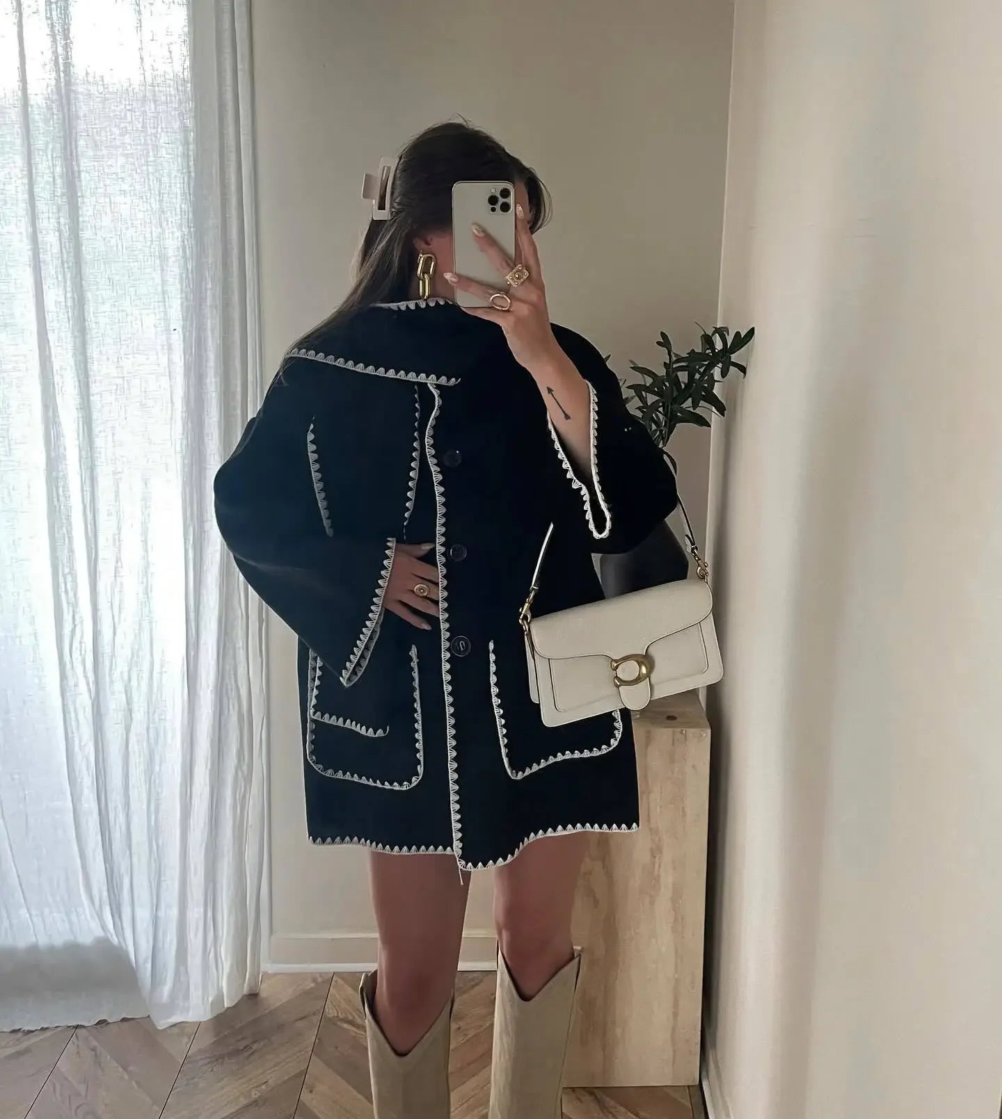 Cozy Weave Scarf Splice Wool Coat
