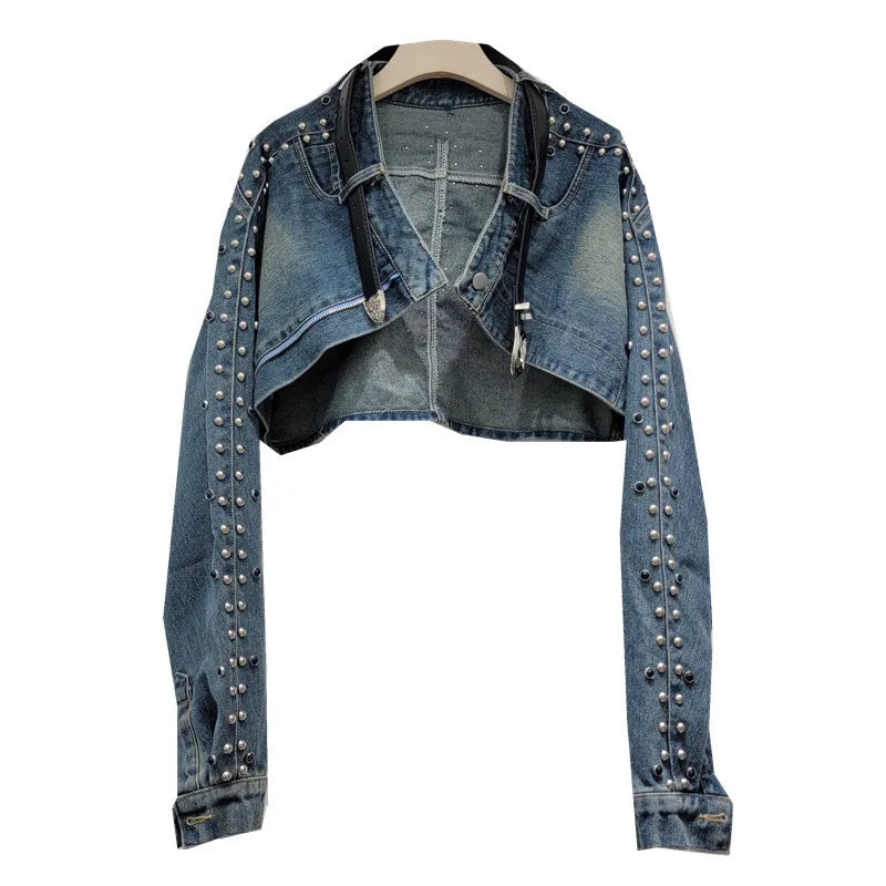 Edge Craze Rivet Patchwork Denim Jacket