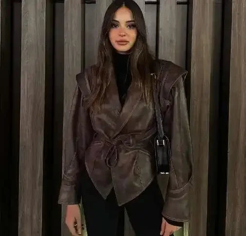 Lace-Up Faux Leather Jacket