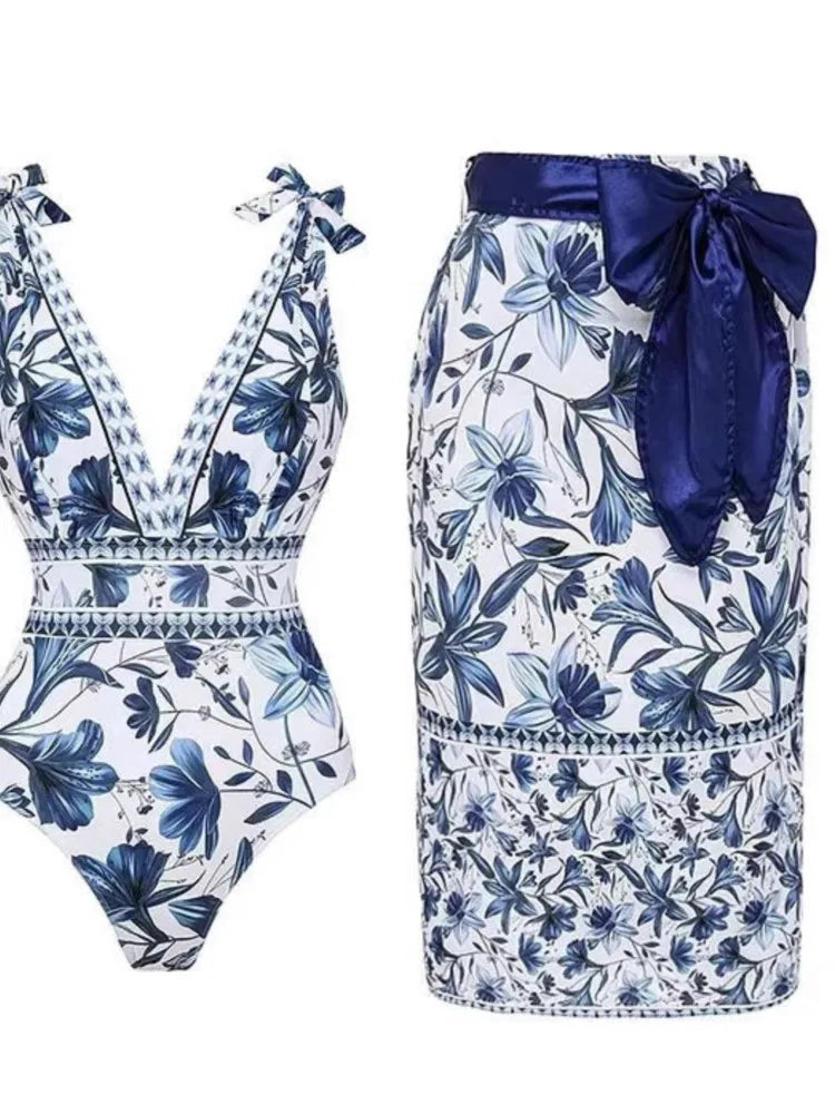 Flaxmaker Vintage Printed Swimsuit and Sarong