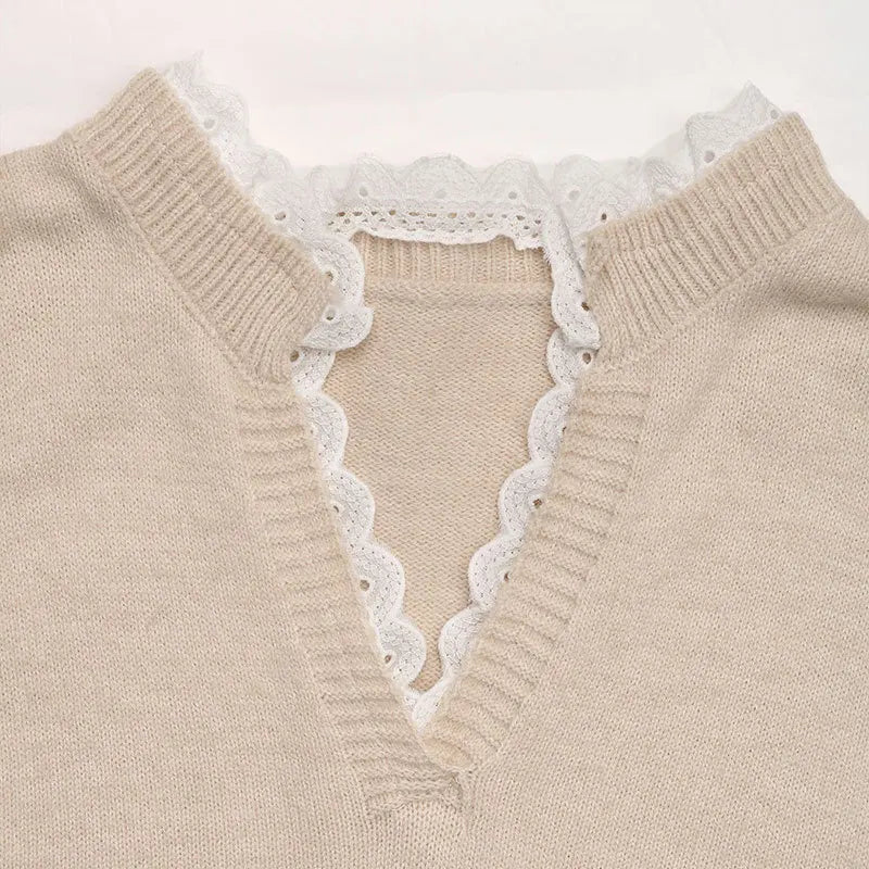 Lace Heart Patchwork Knit Sweater