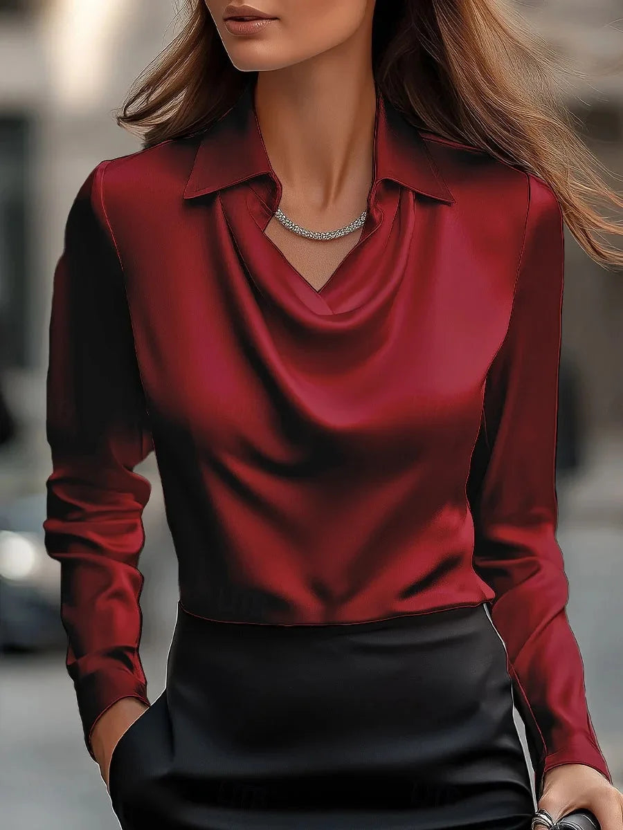 Vintage Satin Long-Sleeve Blouse
