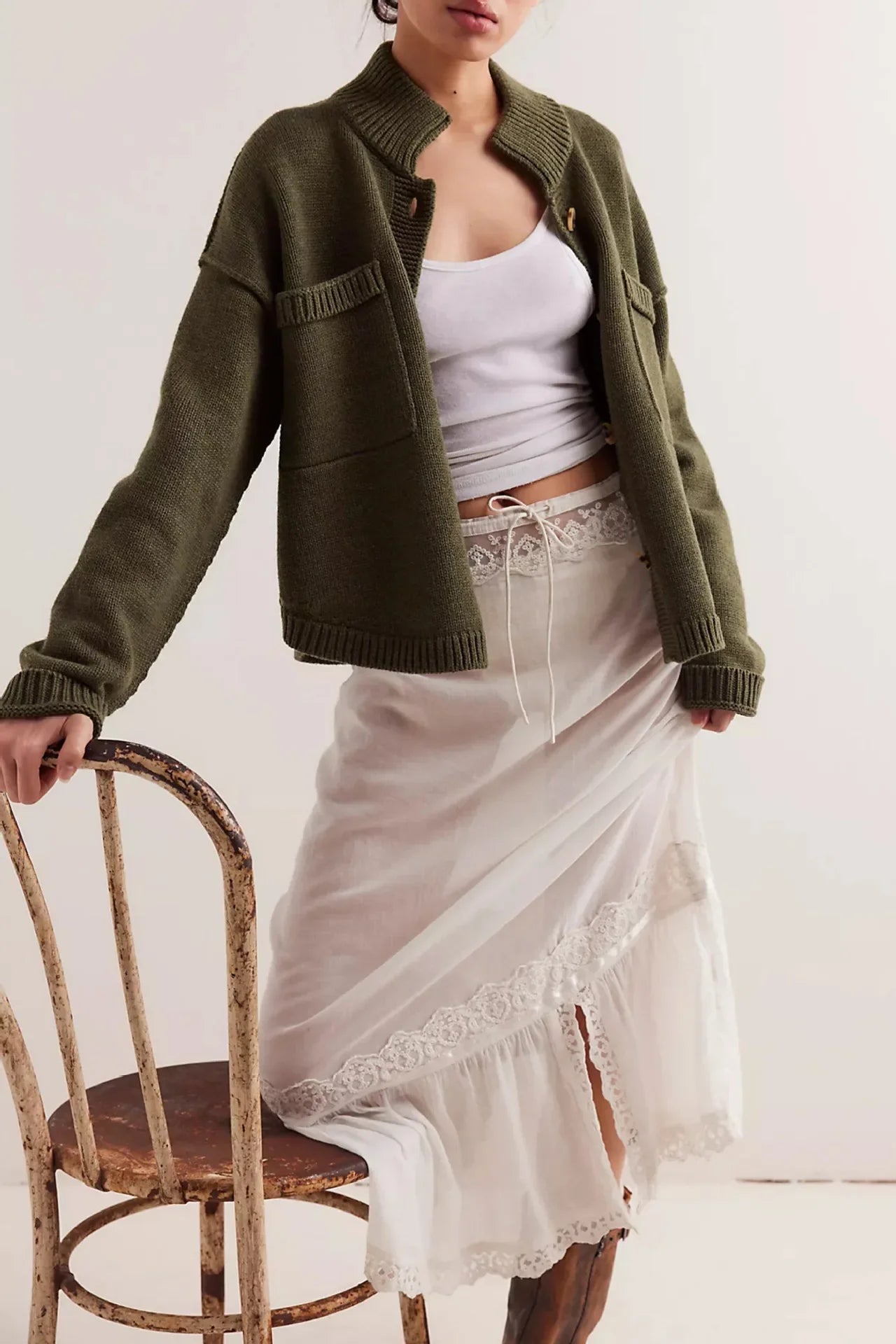 Cozy Grace Stand Collar Knit Coat Rich Allure