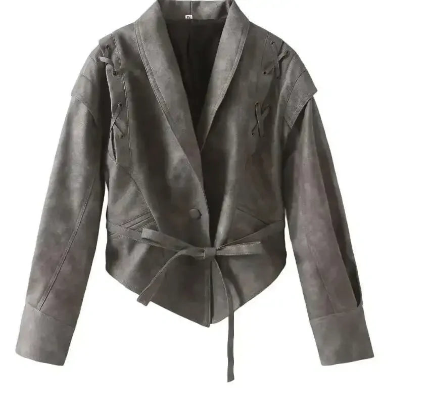 Lace-Up Faux Leather Jacket