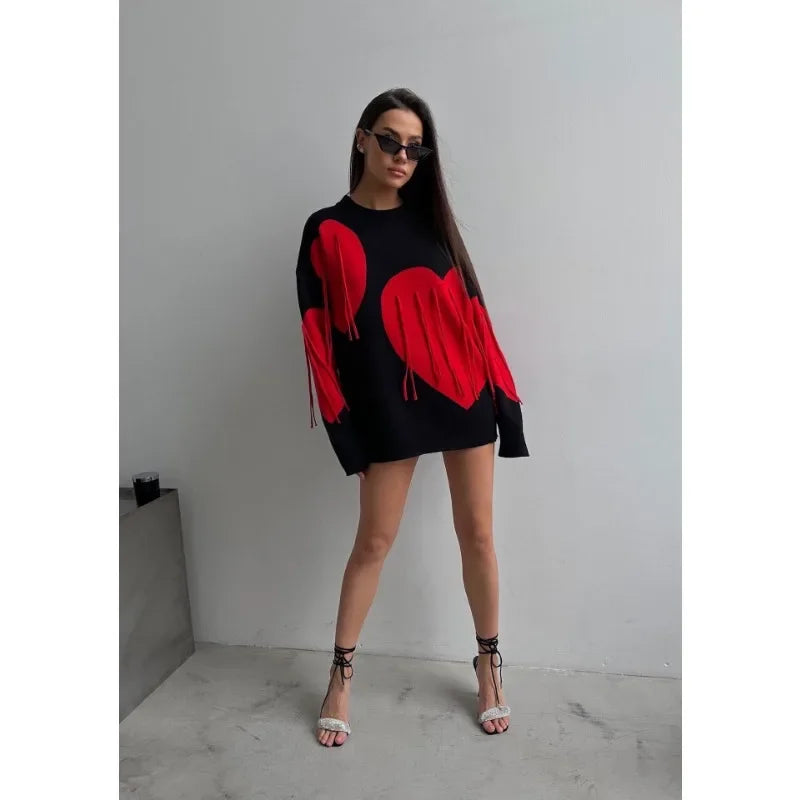 Playful Heart Tassel Sweater