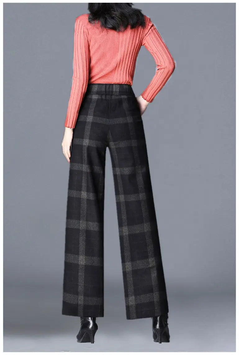Plaid Wool Wide-Leg Pants