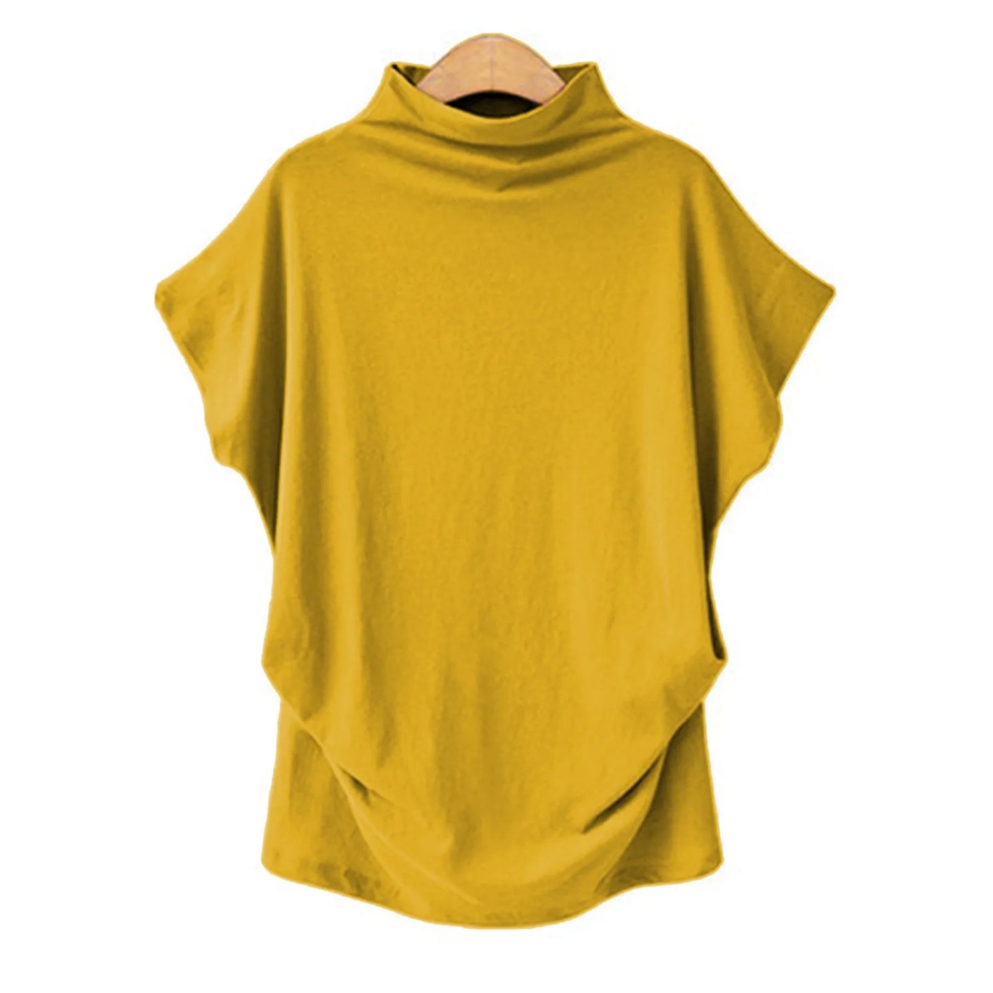 Soft Pleated Turtleneck Short Sleeve Top