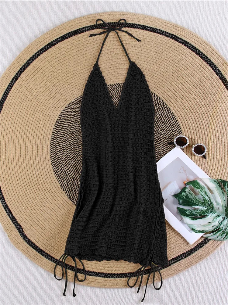 Knit Halter Cross-Strap Mini Dress