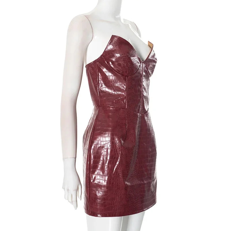 Midnight Luxe Strapless Leather Dress