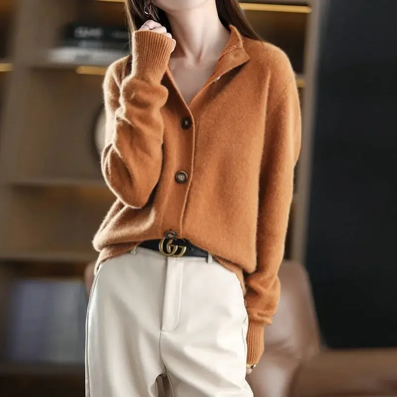 Retro Knit Stand Collar Cardigan