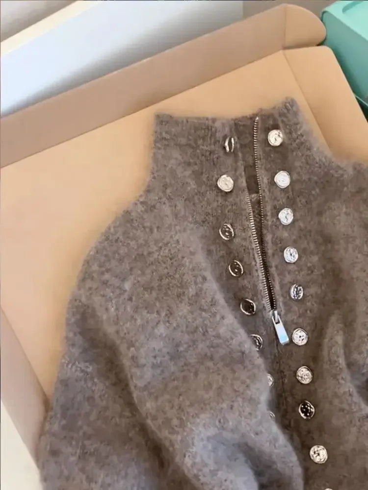 Luxe Fluff Double-Breasted Knit Cardigan