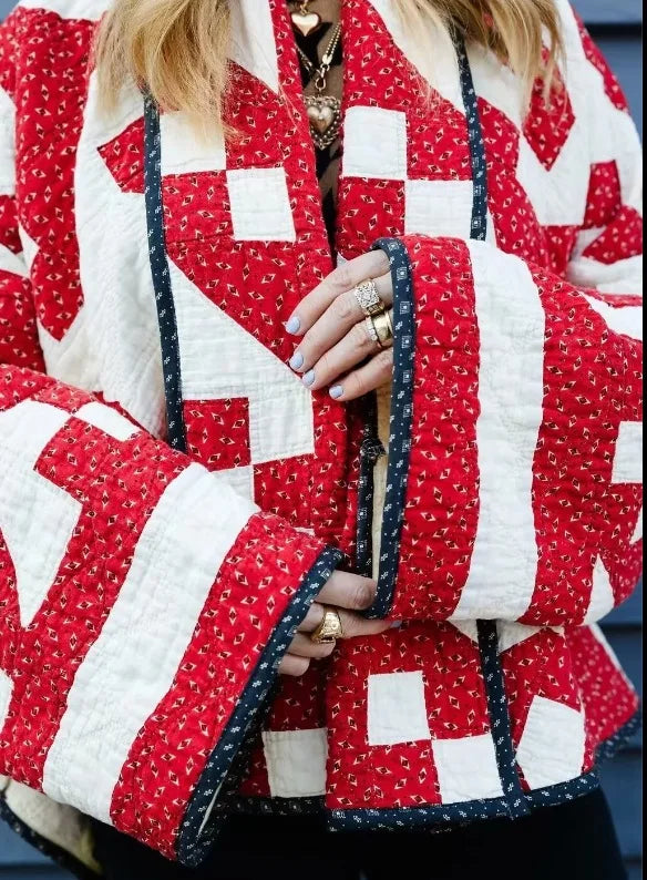 Crimson Geo Cozy Cotton Parka