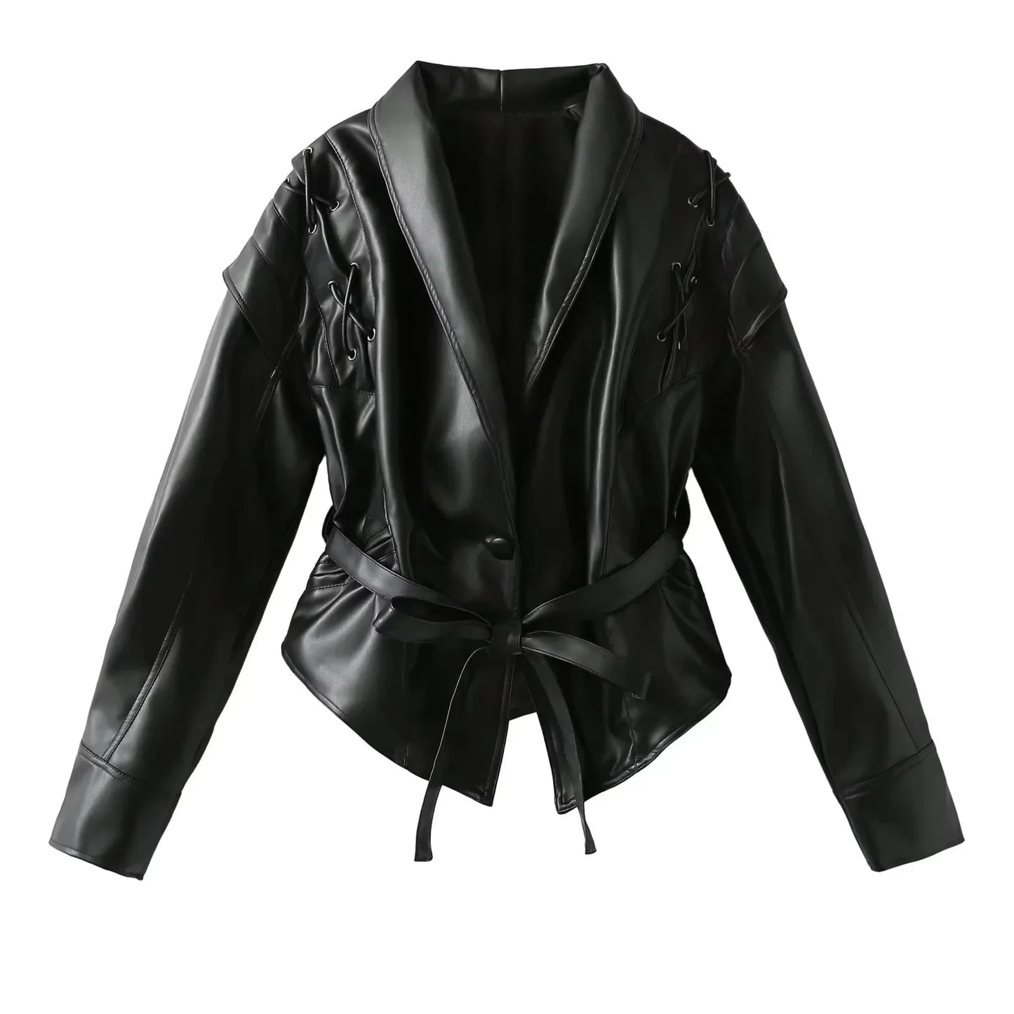 Lace-Up Faux Leather Jacket