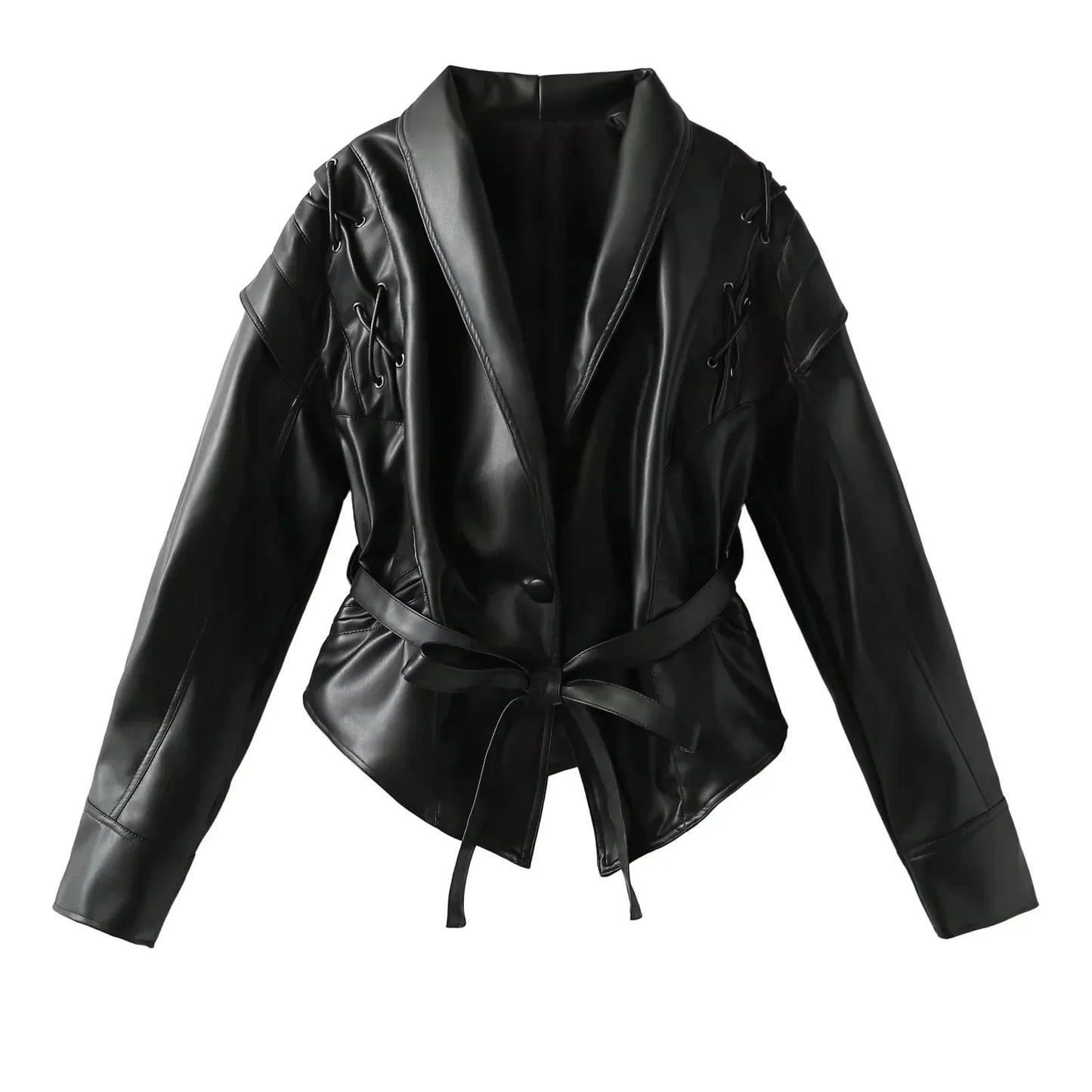 Lace-Up Faux Leather Jacket Rich Allure
