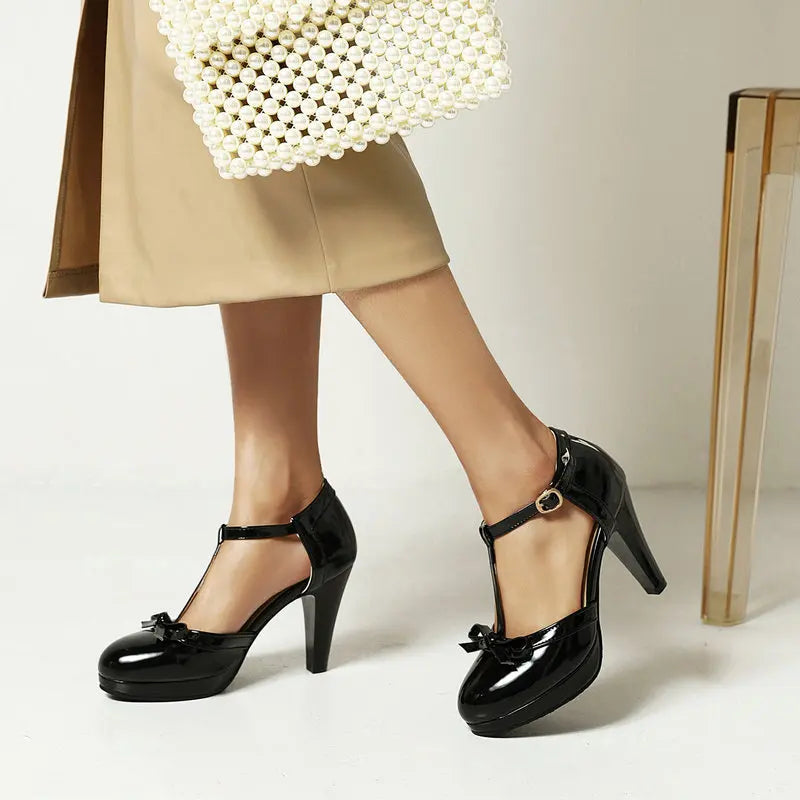 Velvet Charm Bow Platform Heels