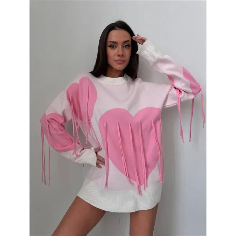 Playful Heart Tassel Sweater