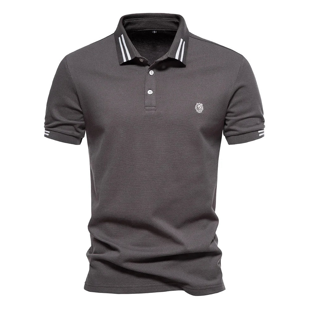 Embroidered European Stripe Polo Shirt