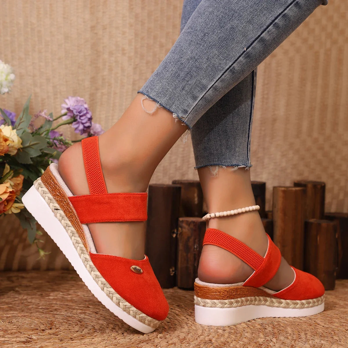 Handmade Linen Wedge Sandals