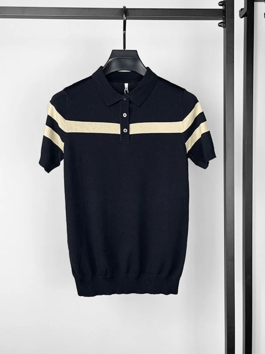 Ice Silk Striped Knit T-Shirt