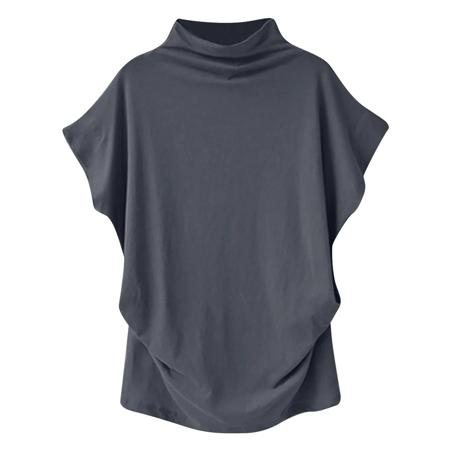 Soft Pleated Turtleneck Short Sleeve Top