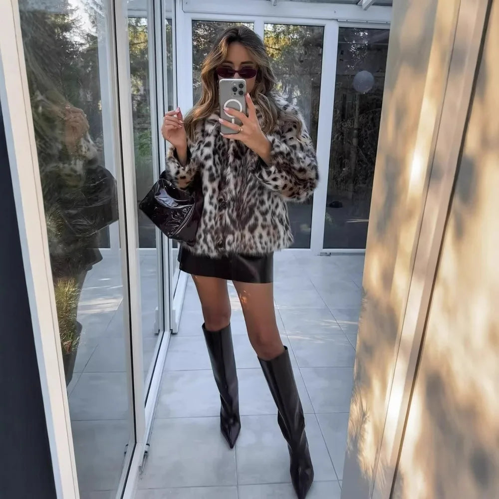 Lapel Luxe Leopard Faux Fur Coat