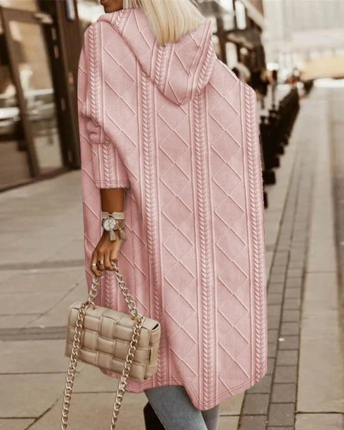 Cable Knit Hooded Windbreaker Coat