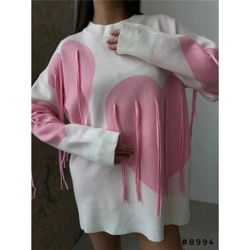 Playful Heart Tassel Sweater