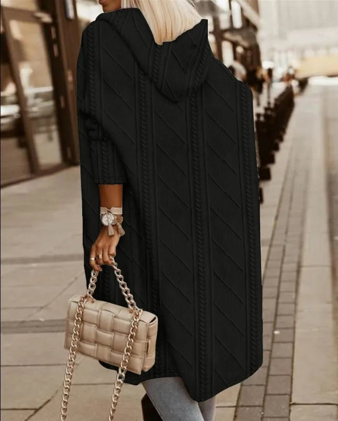 Cable Knit Hooded Windbreaker Coat
