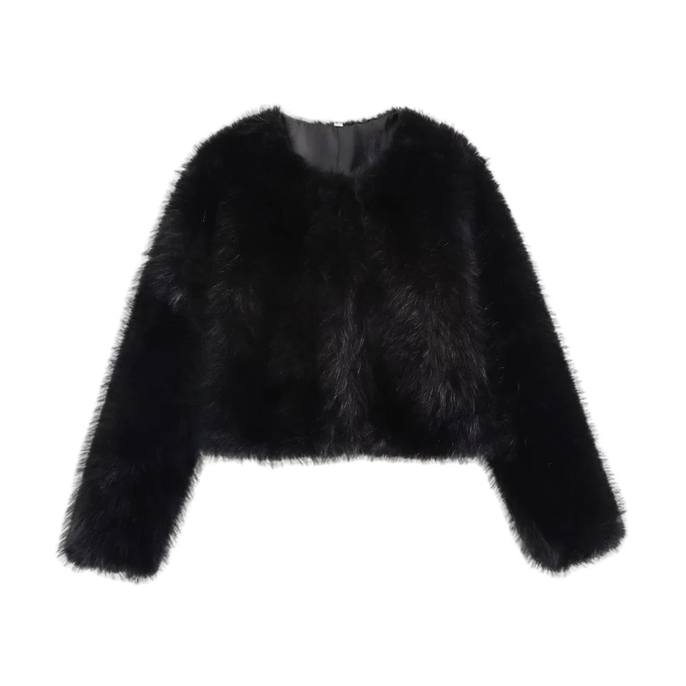 Plush Chic Cropped Faux Fur Jacket Rich Allure