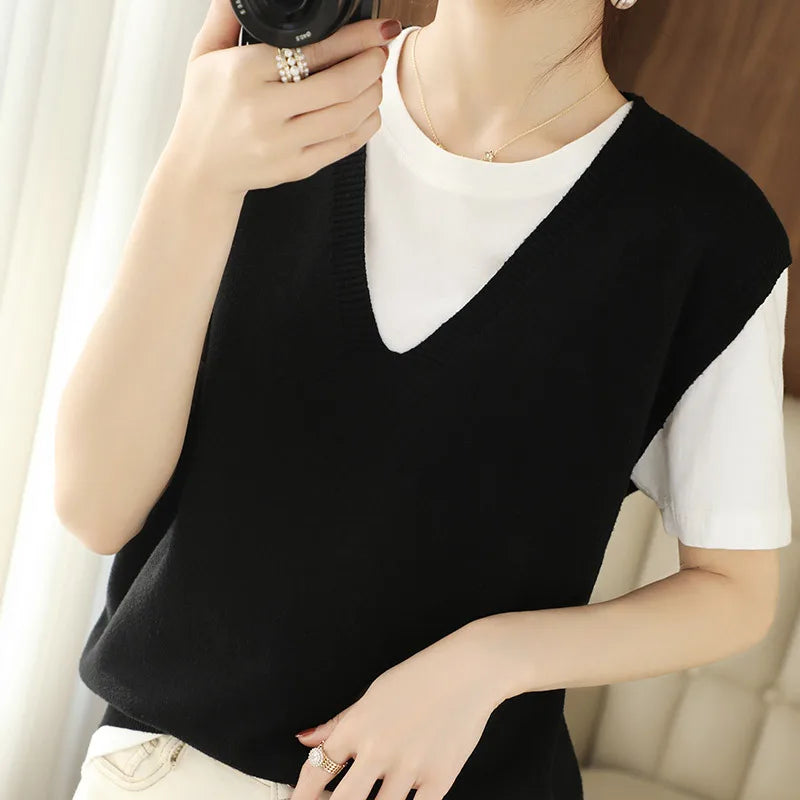 Women’s V-Neck Knit Vest — Stylish Sleeveless