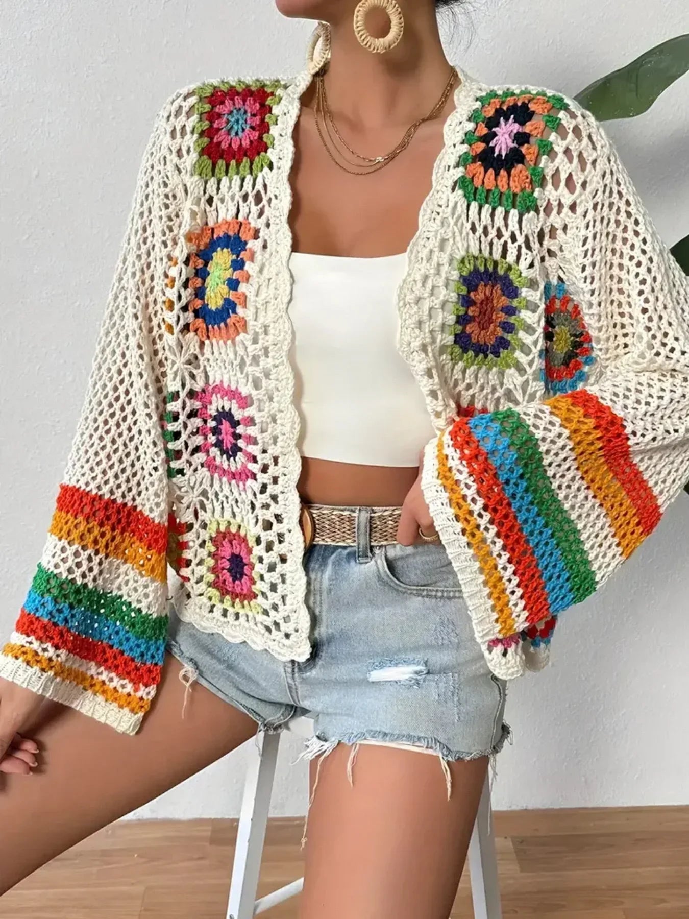 Boho Floral Knit Vacation Cardigan