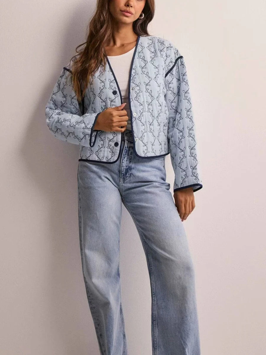 BloomGuard Floral Puffer Button Jacket