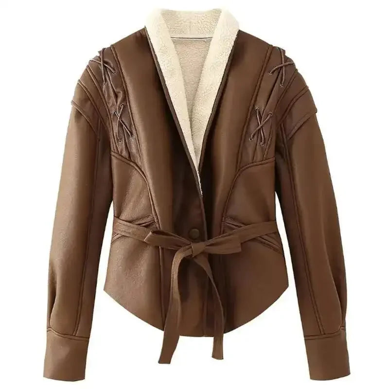 Lace-Up Faux Leather Jacket