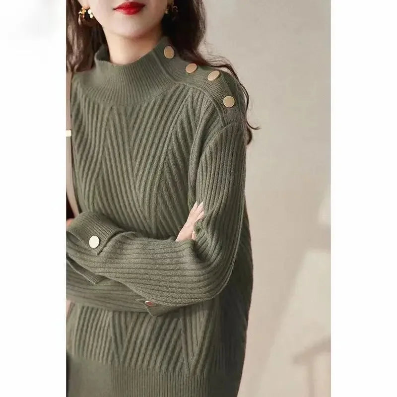 Stripe Aura Irregular Turtleneck Sweater Rich Allure