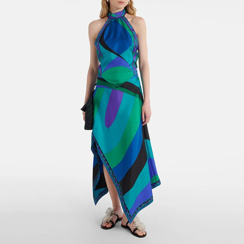 Bold Bloom Halter Skirt Set