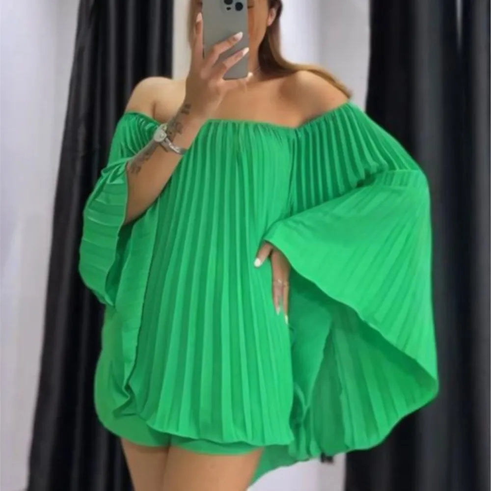 Glimmer Drape One Shoulder Shorts Set