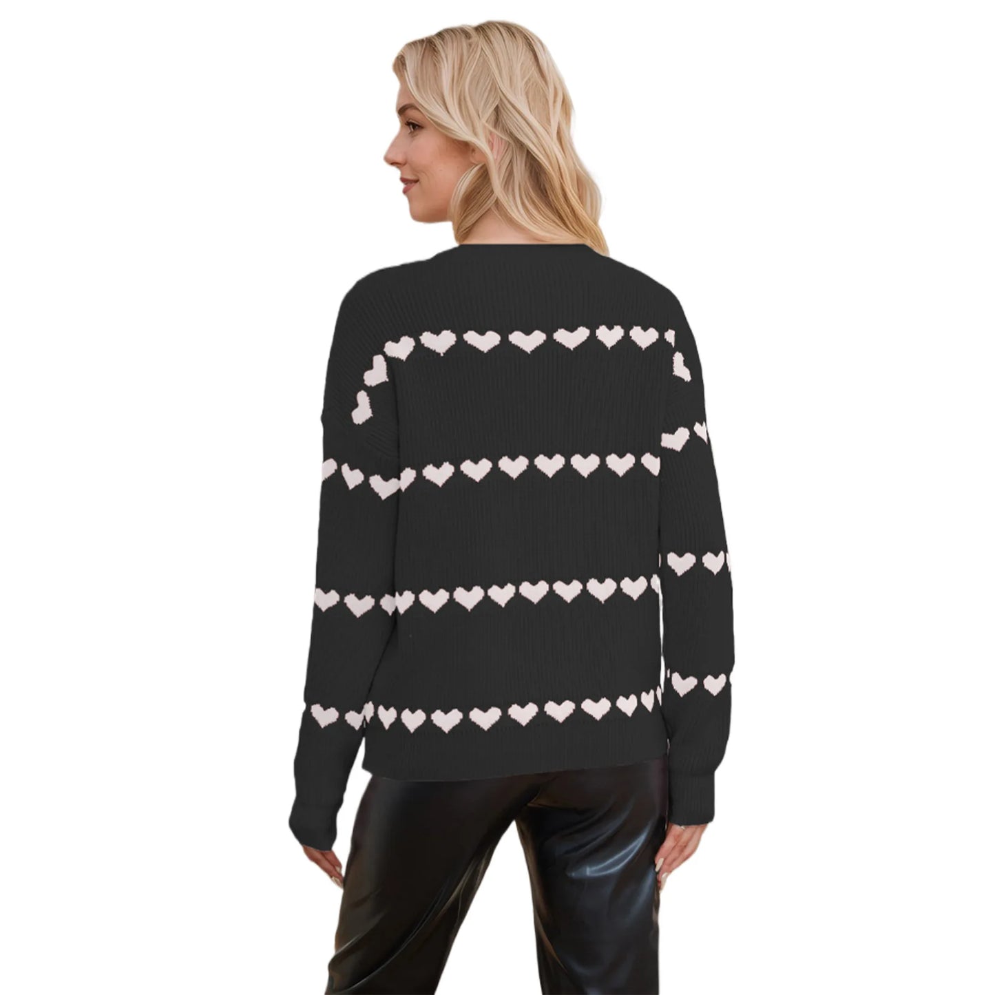 Cute Heart Print Knit Pullover Sweater