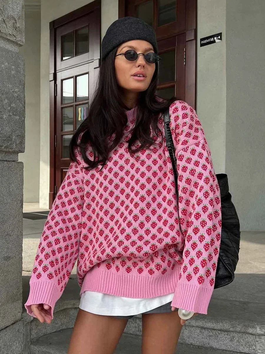 Cozy Strawberry Knit Sweater