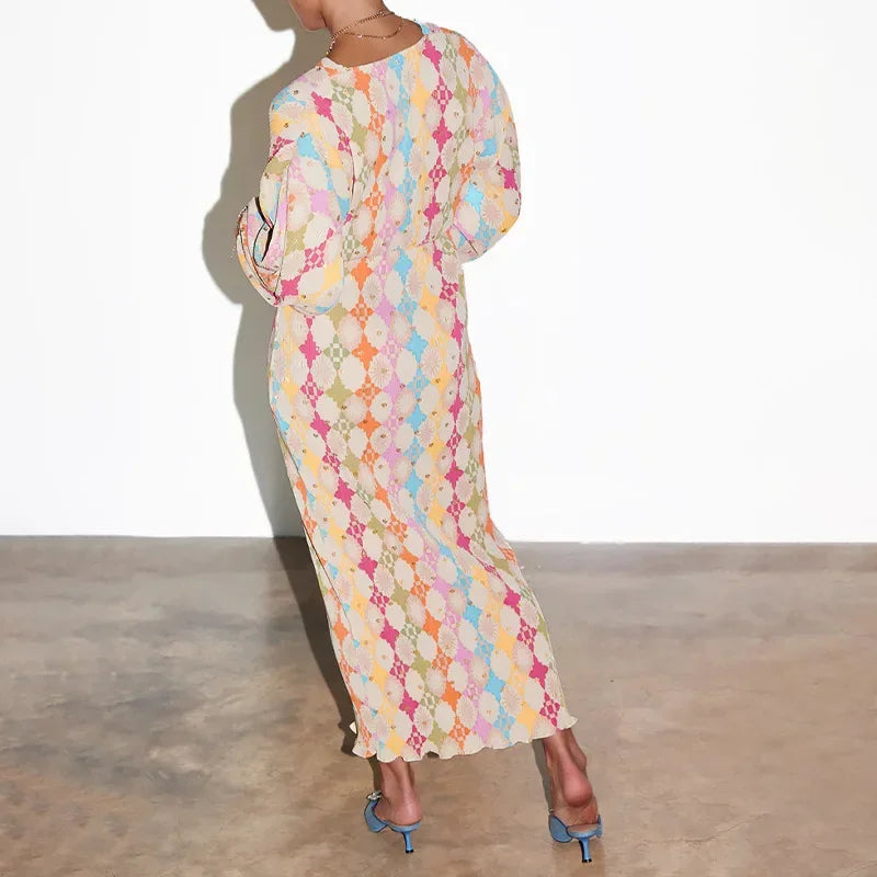 Geo Muse V-Neck Pleated Dress
