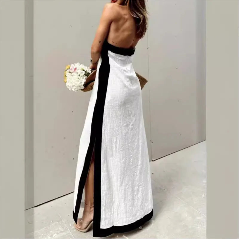 Vintage Breeze Backless Maxi Dress