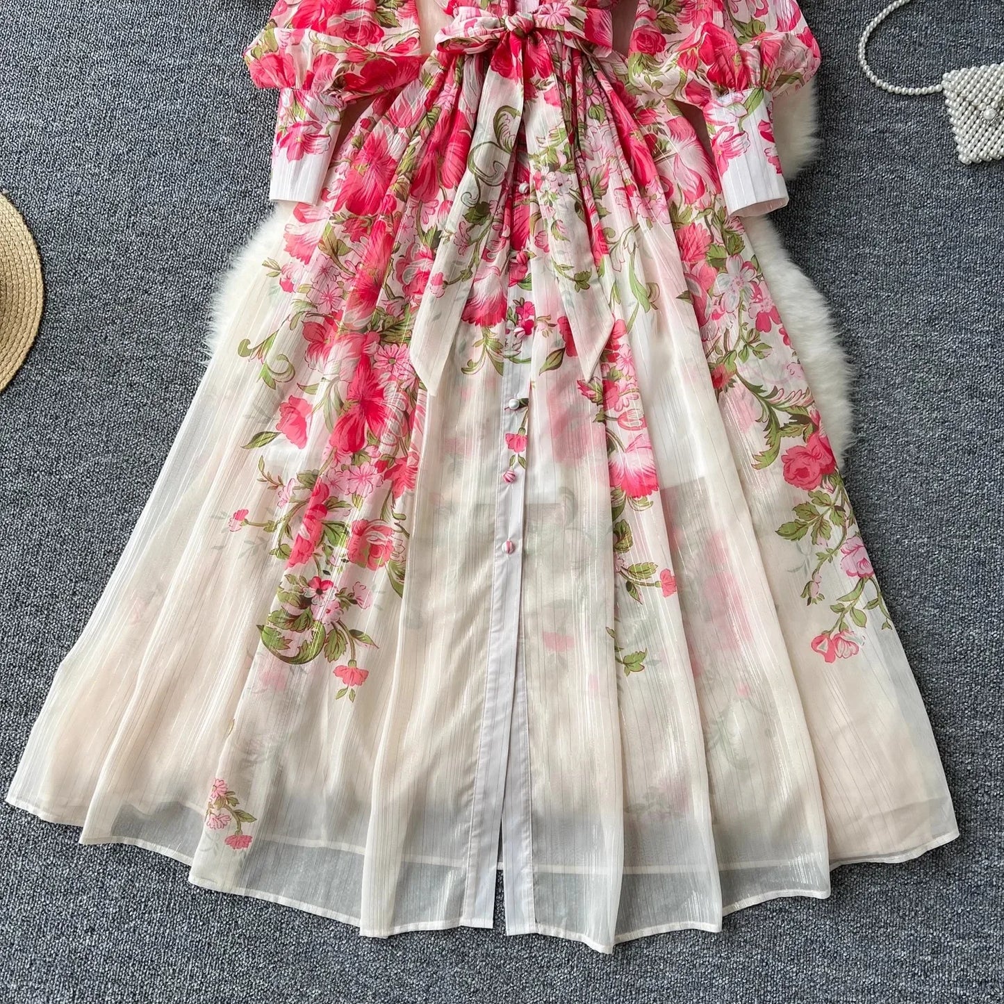 Silk Chiffon Floral A-Line Dress